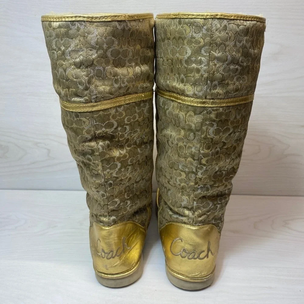 Coach Womens 9B Nikole Tall Winter Boots Signature C Monogram Gold Luxury